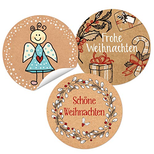 Logbuch-Verlag SET 3 x 24 Weihnachtsaufkleber Sticker Engel Schutzengel Frohe Weihnachten Etiketten 4 cm rund rot Kraftpapier türkis von Logbuch-Verlag