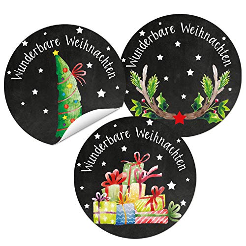 Logbuch-Verlag Weihnachtssticker Set 3 x 24 Weihnachtsaufkleber Frohe Weihnachten schwarz rot grün Ø 4 cm moderne Sticker für Weihnachts-Geschenke von Logbuch-Verlag