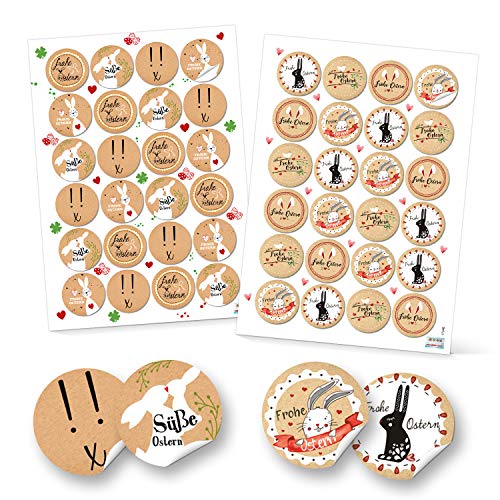 Logbuch-Verlag Set 96 Frohe Ostern Aufkleber mit Osterhase braun schwarz weiß - Osteraufkleber Oster Sticker rund selbstklebend für Ostergeschenke & Verpackungen von Logbuch-Verlag