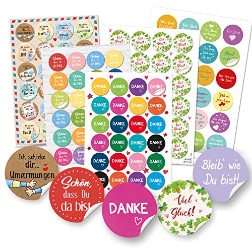 Logbuch-Verlag Sprüche Aufkleber Set Sticker Danke Schön dass Du da bist Liebe Gastgeschenke Viel Glück Spruchaufkleber rund 4 cm Glücksbringer Liebe von Logbuch-Verlag