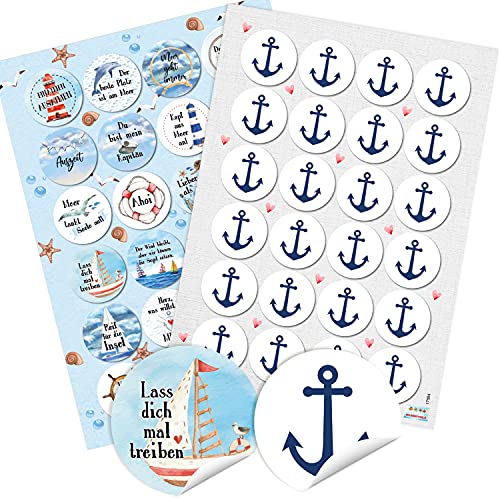 Logbuch-Verlag Sticker SET 24 maritime Sprüche Aufkleber + 24 Anker Sticker Schiffe Boote blau4 cm selbstklebend Deko Segelboot von Logbuch-Verlag