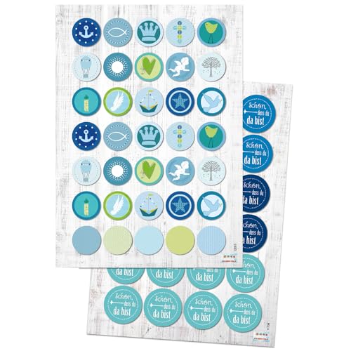 Logbuch-Verlag Sticker Set 48 Schön dass du da bist Aufkleber + 70 maritime Geschenkaufkleber blau türkis - Deko Kindergeburtstag Taufe Kommunion von Logbuch-Verlag