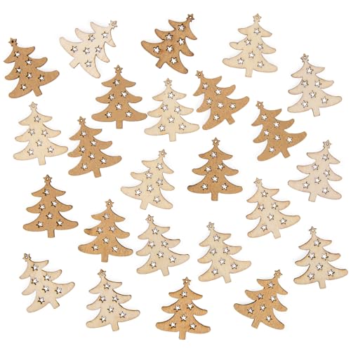 Logbuch-Verlag Streudeko klein Weihnachten Set 24 mini Bäume aus Holz Tischdekoration Bastelbedarf gold natur 3 cm von Logbuch-Verlag