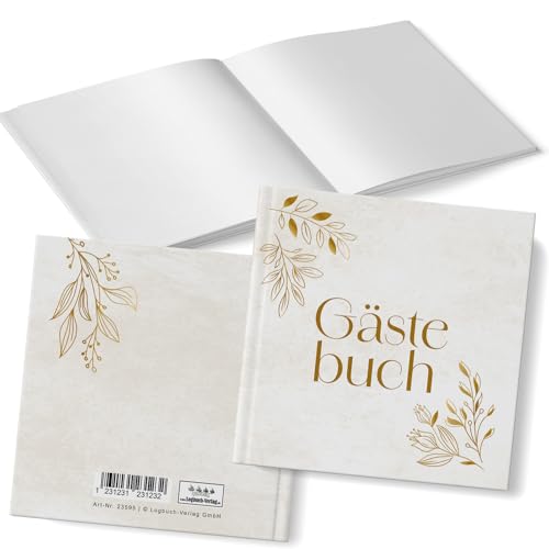 Logbuch-Verlag boho Gästebuch mit weißen Seiten gold beige 18 x 18 cm Erinnerungsbuch für Gäste Buch Hochzeit Event von Logbuch-Verlag