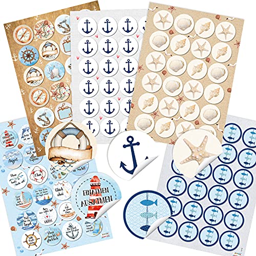 Logbuch-Verlag Aufkleber SET 120 maritime Sticker Anker Fische Muscheln Sprücheaufkleber Deko Reise Meer Urlaub von Logbuch-Verlag