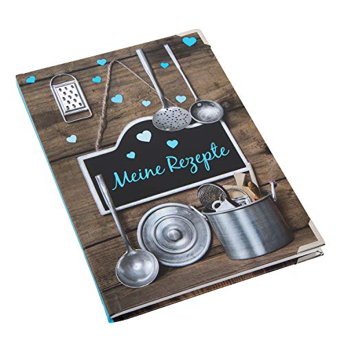 Logbuch-Verlag kleines DIY Rezeptbuch zum Selberschreiben DIN A5 MEINE REZEPTE braun blau - Blankobuch Kochbuch zum selbst Gestalten von Logbuch-Verlag
