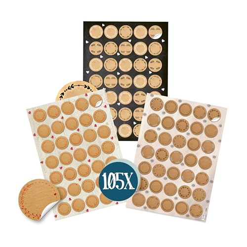 Runde Blanko-Aufkleber, 105er Set: Sticker Kraftpapier-Optik, Verpackung & Geschenke, Klebeetiketten Hochzeit, Taufe, Kommunion, Zum Beschriften & Gestalten, Geschenkaufkleber Braun, Klein, Ø 3,2 cm von Logbuch-Verlag