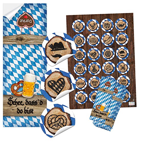 Logbuch-Verlag bayerische Sticker Set 25 Schön, dass du da bist Aufkleber + 24 Bayern Motive Bier Breze Dirndl Oktoberfest Geschenkaufkleber blau weiß von Logbuch-Verlag