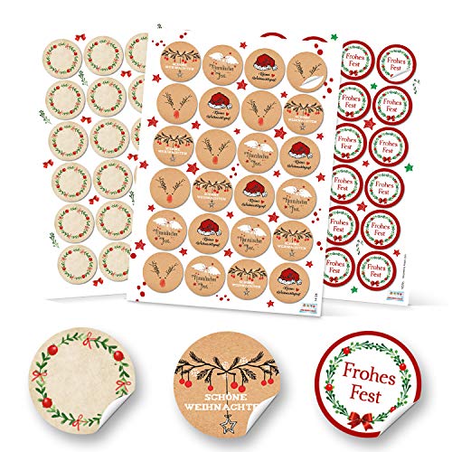 SET 3 x 24 runde Aufkleber Weihnachten rot grün natur weiß grau beige schwarz blanko Frohes Fest Etiketten weihnachtliche Verpackung von Logbuch-Verlag