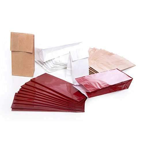 Logbuch-Verlag SET 3 x 10 Papiertüten Blockbodenbeutel braun rot weiß 7 x 4 x 20,5 cm - Tüten zum Befüllen Lebensmittel Kaffee Teetüten Verpackung von Logbuch-Verlag