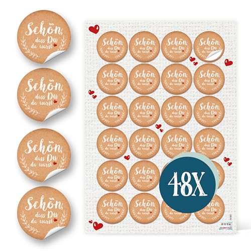 Spruchaufkleber, 48er Set: Runde Sticker mit Sprüchen, Aufkleber Rund, Spruch Schön Dass Du Da Warst, Geschenkaufkleber Sprüche, Zum Aufkleben, Erwachsene & Kinder, Give-Away Kraftpapier-Optik, ⌀ 4 cm Spruchaufkleber, 48er Set: Runde Sticker mit Sprüchen, Aufkleber Rund, Spruch Schön Dass Du Da Warst, Geschenkaufkleber Sprüche, Zum Aufkleben, Erwachsene & Kinder, Give-Away Kraftpapier-Optik, ⌀ 4 cm von Logbuch-Verlag