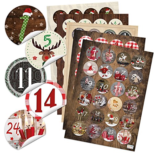 Zahlensticker Adventskalender, 5 x 24 Stück: Zahlen Sticker Kalender 1 bis 24, Aufkleber Weihnachten & Advent, Zahlenaufkleber Rund, Adventskalenderzahlen, Klebenummern, Etiketten Ziffern, Ø 4 cm von Logbuch-Verlag