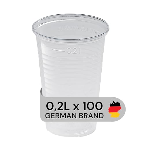 LogiPack GeRo Trinkbecher | Eichstrich 0,2l | Bierbecher Plastikbecher Einwegbecher aus Kunststoff PP (Polypropylen), Transparent klar | Ausschankbecher (100) von LogiPack GeRo