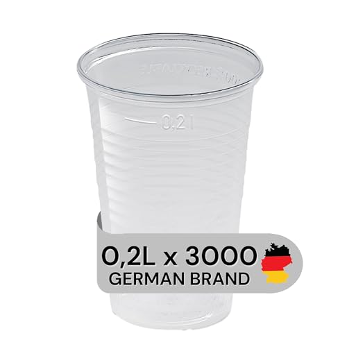 LogiPack GeRo Trinkbecher | Eichstrich 0,2l | Bierbecher Plastikbecher Einwegbecher aus Kunststoff PP (Polypropylen), Transparent klar | Ausschankbecher (3000) von LogiPack GeRo