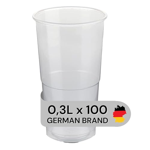 LogiPack GeRo Plastikbecher – Trinkbecher mit Eichstrich 0,3l | Einwegbecher aus Hartplastik (PP), transparent | Bierbecher & Partybecher – Kunststoffbecher, 100 Stück von LogiPack GeRo