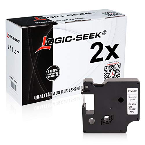 2 Logic-Seek Schriftbänder kompatibel mit 45013 Etikettenband 12 mm x 7 m Schwarz auf Weiß Labelmanager von Logic-Seek®