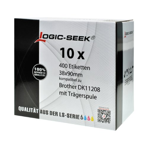 Logic-Seek 10x Adress-Etiketten kompatibel für Brother DK11208 - je 400 Stück - 38mm x 90mm P-Touch QL-1050 1060N 500 550 560 570 580 700 500 A BS BW 560 VP YX 580N 650TD 710W 720NW - WEISS von Logic-Seek