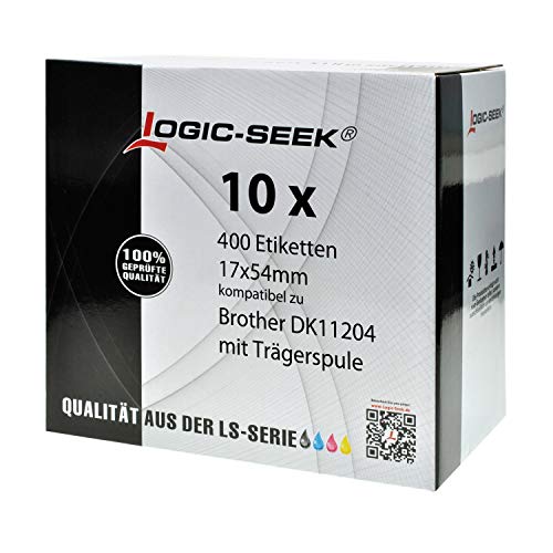 Logic-Seek 10x Mehrzweck-Etiketten kompatibel für Brother DK11204 - je 400 Stück - 17mm x 54mm P-Touch QL-1050 1060N 500 550 560 570 580 700 500 A BS BW 560 VP YX 580N 650TD 710W 720NW von Logic-Seek