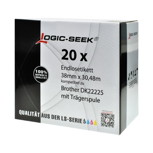 Logic-Seek 20x Endlos-Etikett kompatibel für Brother DK22225 38mm x 30,48m P-Touch QL-1050 1060N 500 550 560 570 580 700 500 A BS BW 560 VP YX 580N 650TD 710W 720NW von Logic-Seek
