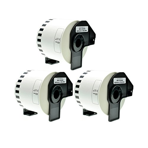 Logic-Seek 3X Endlos-Etikett kompatibel für Brother DK22205 62mm x 30,48m P-Touch QL-1050 1060N 500 550 560 570 580 700 500 A BS BW 560 VP YX 580N 650TD 710W 720NW von Logic-Seek