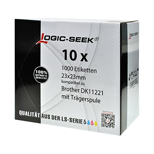 Logic-Seek 10x Quadratische Etiketten kompatibel für Brother DK11221 - je 1000 Stück 23mm x 23mm P-Touch QL-1050 1060N 500 550 560 570 580 700 500 A BS BW 560 VP YX 580N 650TD 710W 720NW von Logic-Seek
