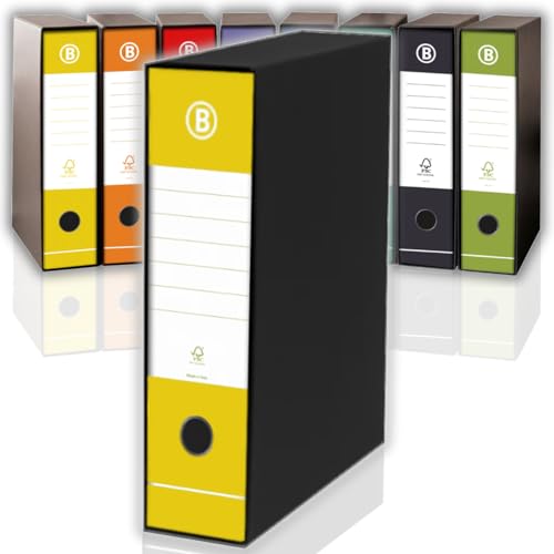 LogicaShop Box mit 5 Ordnern für Büro, A4, mit Hülle, Rücken 8, Höhe 32 cm (gelb) von LogicaShop