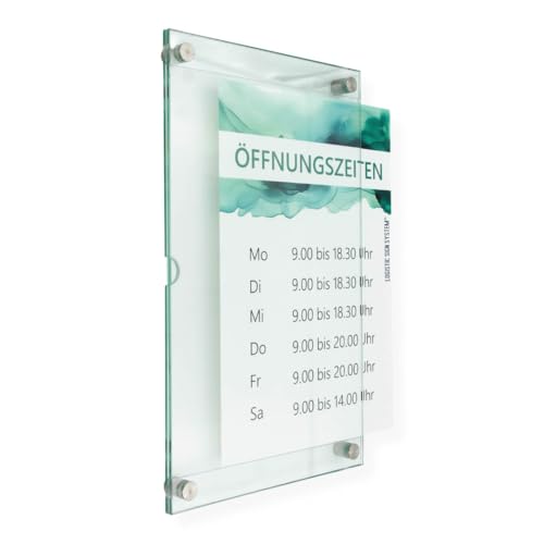Logistic Sign System Wechselrahmen, schnelles austauschen von Informationen mit Edelstahlhaltern, für Praxis, Büro, Kanzlei (ACRYLGLAS, DIN A3 hoch) von Logistic Sign System