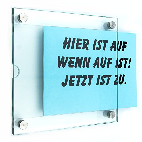 Logistic Sign System Wechselrahmen, schnelles austauschen von Informationen in DIN A5 Querformat, Rahmenloses Sicherheitsglas (ESG) mit Edelstahlhaltern für Praxis Büro (SICHERHEITSGLAS, DIN A5 quer) von Logistic Sign System