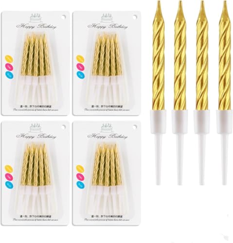 Lohill 40 Stücke Geburtstagskerzen, Spiral Metallisch Kerzen für Torte, Kuchenkerzen mit Halterung, Cupcake Kerzen, Kurze Dünne Kuchen Kerzen für Geburtstag Hochzeit Party Kuchen Dekorationen (Gold Lohill 40 Stücke Geburtstagskerzen, Spiral Metallisch Kerzen für Torte, Kuchenkerzen mit Halterung, Cupcake Kerzen, Kurze Dünne Kuchen Kerzen für Geburtstag Hochzeit Party Kuchen Dekorationen (Gold von lohill