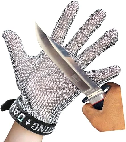 Arbeitssicherheit Schnittschutzhandschuhe aus Edelstahl, schnittfeste Handschuhe, verstellbare Handschlaufe, Glasschneide-Sicherheitsarbeitshandschuhe, rutschfest, leicht zu reinigen(1pcs/S) von LoiYtrd
