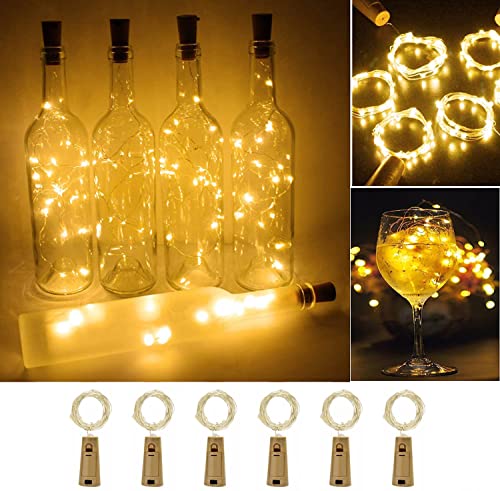 Loiina Flaschenlicht Batterie,6 Stück 2M 20 LED Flaschenlichterkette Korken, Flaschenlicht Lichterkette für Party Deko Weihnachten, Party Hochzeit (Warmweiß) von Loiina
