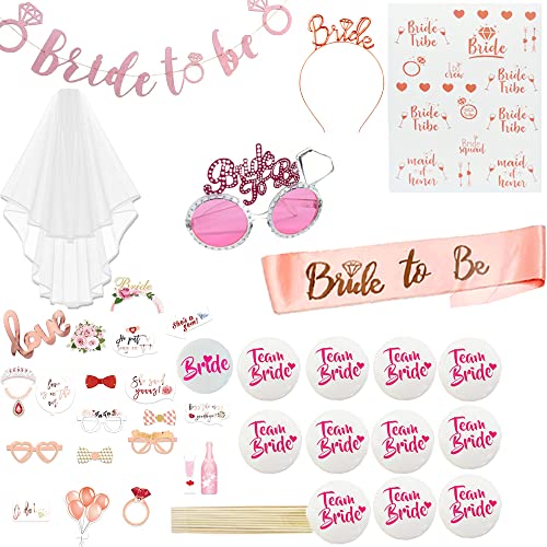 Loiina Frauen Junggesellinnenabschied Accessoires Deko, 41 Stück Bride to Be Schärpe und Schleier Der Bride-Haarreif Sehr Stabil,Der Schleier Hat die Perfekte Länge für Bachelorette Party von Loiina