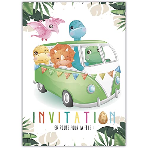 10 Einladungen auf Französisch mit Umschlägen für Geburtstagsparty Dino – Lustiges tropisches Dinosaurier-Set für Jungen und Mädchen – Set für Kinder – Marke Lola und Louis® von Lola et Louis (L&L)