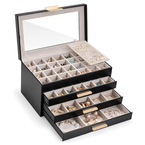 Lolalet Aufbewahrungsbox für Ohrringe, großer Ohrring-Schmuckhalter-Organisator Schmuckschatulle Schmuckkästchen mit 4 Ebenen- Schwarz Lolalet Aufbewahrungsbox für Ohrringe, großer Ohrring-Schmuckhalter-Organisator Schmuckschatulle Schmuckkästchen mit 4 Ebenen- Schwarz von Lolalet