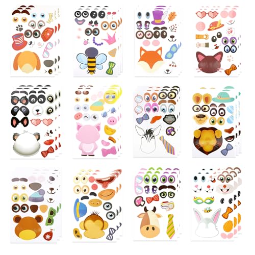 Lolileo 36 Make-a-Face Animal Stickers, Kinder Sticker, DIY Tier Mix Sticker, Abnehmbare Aufkleber, Kinder Party Zubehör, Cartoon Tier Aufkleber (A) von Lolileo