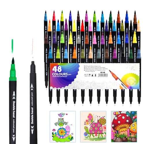 Lolileo 48 Farben Dual Brush Pen Set, Filzstifte Filzstifte Für Erwachsene, Pinselstifte Marker Fineliner, Mandala Stifte Für Erwachsene, Brush Pen Set Zeichnen Skizzieren Ausmalen Kalligraphie Lolileo 48 Farben Dual Brush Pen Set, Filzstifte Filzstifte Für Erwachsene, Pinselstifte Marker Fineliner, Mandala Stifte Für Erwachsene, Brush Pen Set Zeichnen Skizzieren Ausmalen Kalligraphie von Lolileo