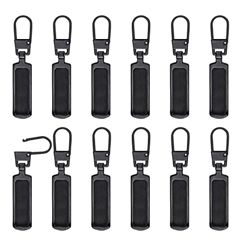 12 Stück Reißverschluss Zipper, Abnehmbare Metall Reißverschluss Anhänger, Ersatz Zipper Pull für Koffer Jacken Kleidung Gepäck Rucksäcke Hosen Geldbörse Handtasche (Schwarz) von Lollanda