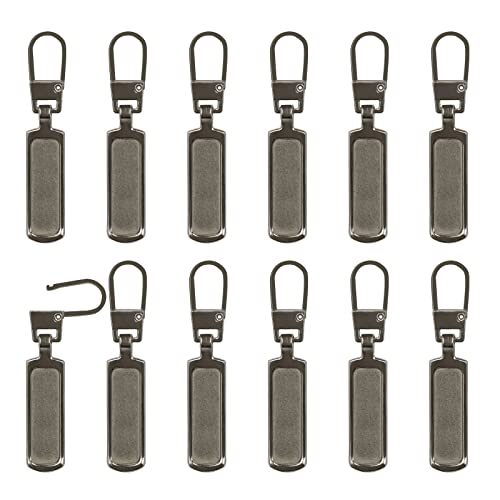 12 Stück Reißverschluss Zipper, Abnehmbare Metall Reißverschluss Anhänger, Ersatz Zipper Pull für Koffer Jacken Kleidung Gepäck Rucksäcke Hosen Geldbörse Handtasche (Waffengrau) von Lollanda
