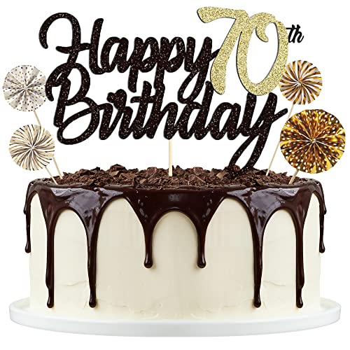 Tortendeko Schwarzes Gold 70th, Happy Birthday Cake Topper, Papierfächer Cupcake, 70. Kuchendeko Tortenstecker für Geburtstag Deko Männer Frauen Tortendeko Schwarzes Gold 70th, Happy Birthday Cake Topper, Papierfächer Cupcake, 70. Kuchendeko Tortenstecker für Geburtstag Deko Männer Frauen von Lollanda
