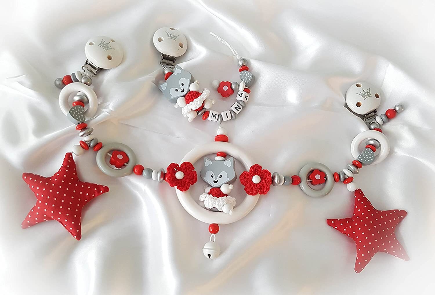 Kinderwagenkette Mit Namen - Geschenk Zur Taufe, Geburt | Set Kinderwagen- & Schnullerkette Fuchs, Grau, Weiß, Rot Kinderwagenkette Mit Namen - Geschenk Zur Taufe, Geburt | Set Kinderwagen- & Schnullerkette Fuchs, Grau, Weiß, Rot von Lollebys