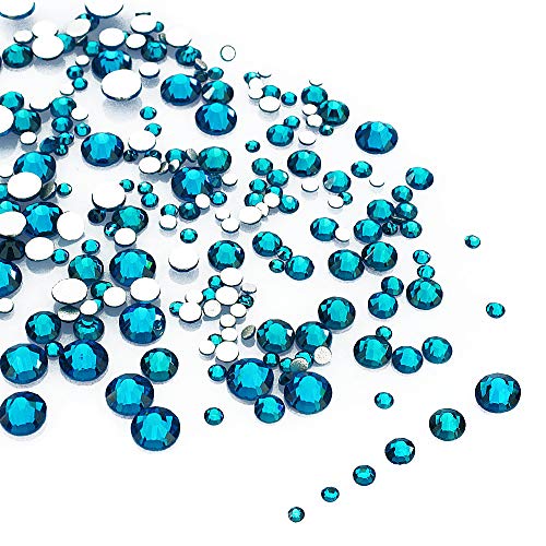 LolliBeads Nagelkunst, rund, aus Kunstharz, flache Rückseite, Acryl-Strasssteine, verschiedene Größen 1,5–5 mm, Farbe: Türkis, Blau, 1200 Stück von LolliBeads
