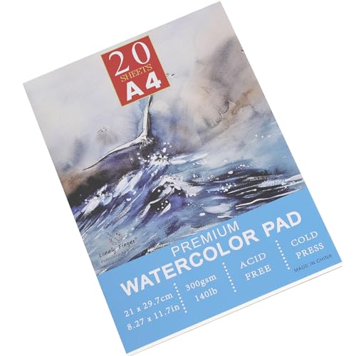Aquarellblock, 300 g/m², 20 Blatt, kaltgepresst, säurefrei, Künstler-Malpapier, ideal für Anfänger und Studenten, Aquarellpapiermalerei (A4) von Lonely Finger