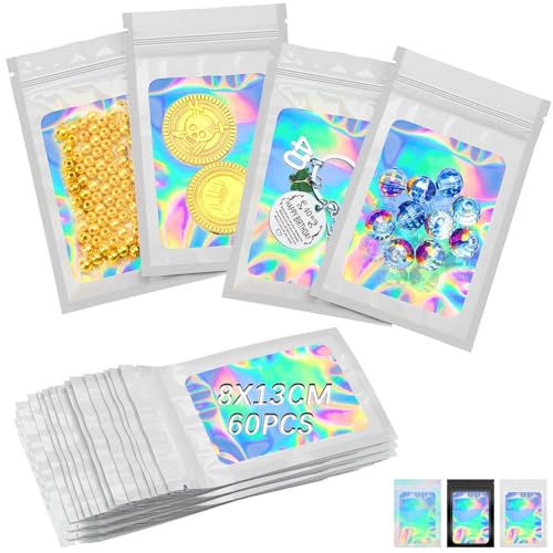 Baggys 60 Stück Mylar Bags Zip Beutel Klein Folienbeutel Baggies Wiederverschließbare Beutel 13*8cm Mylar Beutel Tasche Transparentem Fenster Druckverschlussbeutel Klein für Süßigkeiten Schmuck (Weiß) von Lonely high heels