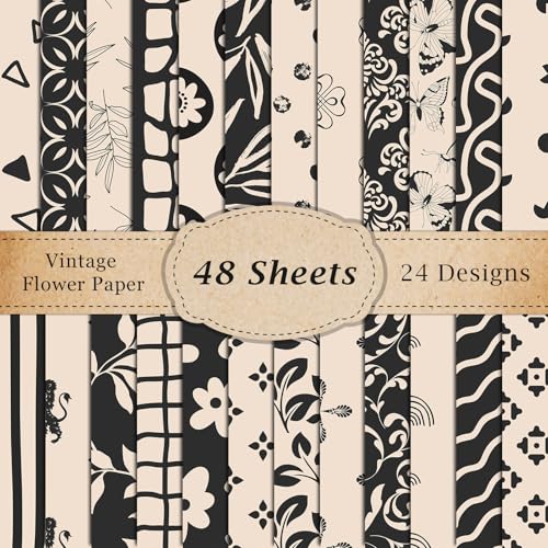 48 Stück Boho-Papier, Elfenbein-Muster, doppelseitig, schwarz, beige, Sammelalbum, Spezialpapier, Vintage, botanisch, dekoratives Papier, flach gefaltet, für selbstgemachte Kartenherstellung 48 Stück Boho-Papier, Elfenbein-Muster, doppelseitig, schwarz, beige, Sammelalbum, Spezialpapier, Vintage, botanisch, dekoratives Papier, flach gefaltet, für selbstgemachte Kartenherstellung von Lonfliness