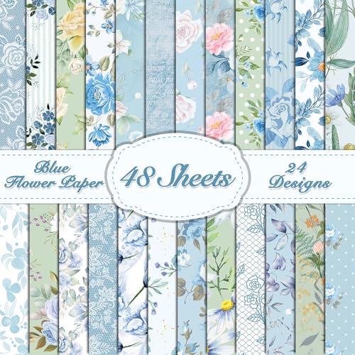 Blaues Blumenmuster, Papier, doppelseitig, Aquarellblumen, Sammelalbum, Spezialpapier, blaue Blumen, dekoratives Papier, flach gefaltet, für selbstgemachte Kartenherstellung, Fotoalbum, Tagebuch Blaues Blumenmuster, Papier, doppelseitig, Aquarellblumen, Sammelalbum, Spezialpapier, blaue Blumen, dekoratives Papier, flach gefaltet, für selbstgemachte Kartenherstellung, Fotoalbum, Tagebuch von Lonfliness