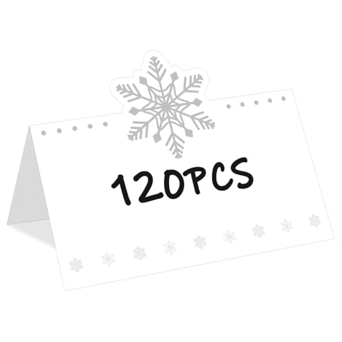 Lonfliness 120 Stück Winter-Weihnachts-Tischkarten, gestanzte Schneeflocken, gefaltete Papierzeltkarten, Urlaubssitzkarten, Namenskarte für Weihnachten, Winterwunderland, Hochzeit, Party, Dekoration Lonfliness 120 Stück Winter-Weihnachts-Tischkarten, gestanzte Schneeflocken, gefaltete Papierzeltkarten, Urlaubssitzkarten, Namenskarte für Weihnachten, Winterwunderland, Hochzeit, Party, Dekoration von Lonfliness