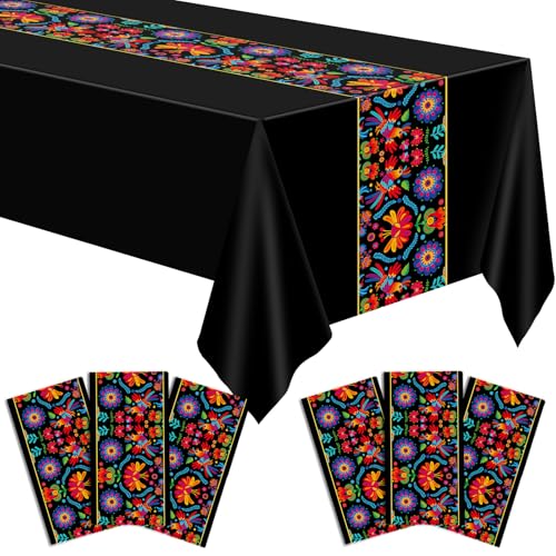 Lonfliness Mexikanische Fiesta-Tischdecke, 274 x 137 cm, Tag der Toten, Kunststoff, Dia De Los Muertos, Tischdekoration für Taco-Nacht, mexikanisches Partyzubehör, 6 Stück von Lonfliness