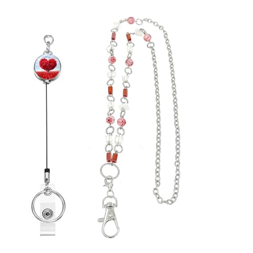 Ausgefallene Perlen-Lanyards für Frauen mit Ausweishalter, Naturstein-Halskette, universelles Accessoire, niedlicher Lehrer, einziehbarer Schlüsselanhänger, Handygurt mit 2 Haltegurten, 3 von Long Pond