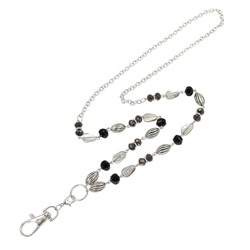 Ausgefallene Perlen-Lanyards für Frauen mit Ausweishalter und Schlüsseln, Naturstein-Halskette, universelles Accessoire, niedlicher Lehrer, einziehbarer Handygurt mit 1 Charm-Spule, 2 Haltegurten, 3 von Long Pond