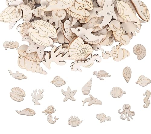 100 Stück Meerestiere Streudeko, Fische Geburtstag Deko Wald Deko Holztiere Streudeko Holzfische Holz Deko Geburtstag Konfetti Holztiere zum Bemalen Hochzeitsdeko (Ozean) von LongHoneySong